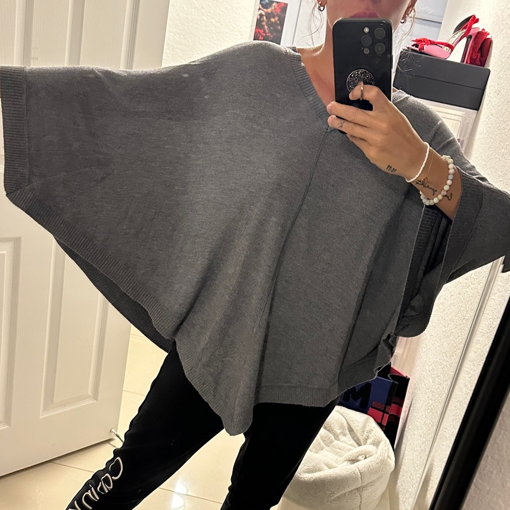 Splendid Charcoal Poncho Sweater